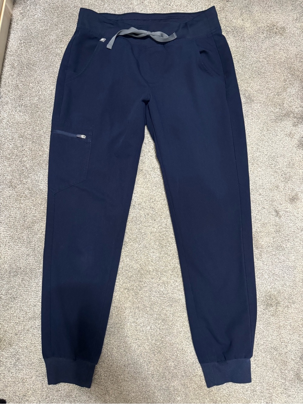 Figs Womens Navy Jogger Scrubs with Gray Drawstring